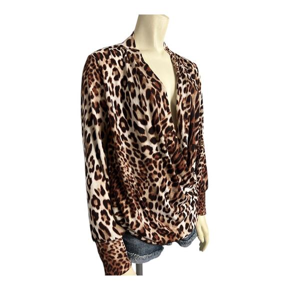 NWT The Limited Blouse Women's S Brown Leopard Print Lux Jersey Draped Work Top - Picture 2 of 10